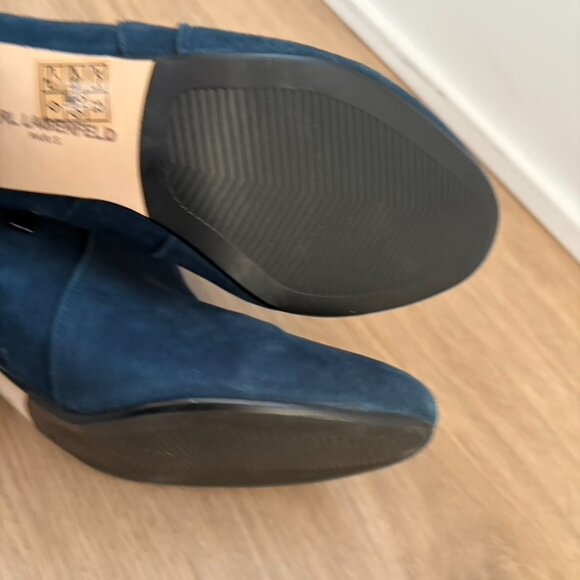 ** Karl Lagerfeld blue suede booties Buckle side zip Size 9 - Picture 6 of 8